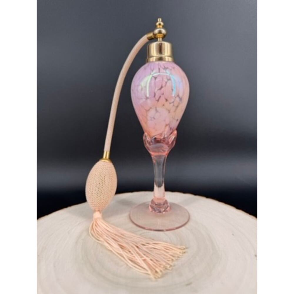 Vintage Pink Glass Perfume Bottle Atomizer Tassel Bulb Art Glass Made Taiwan